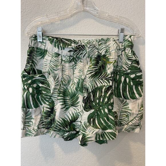 Tahari 100% Linen Pull On Shorts Jungle Tropical Hawaiian Women Size M - Picture 1 of 6